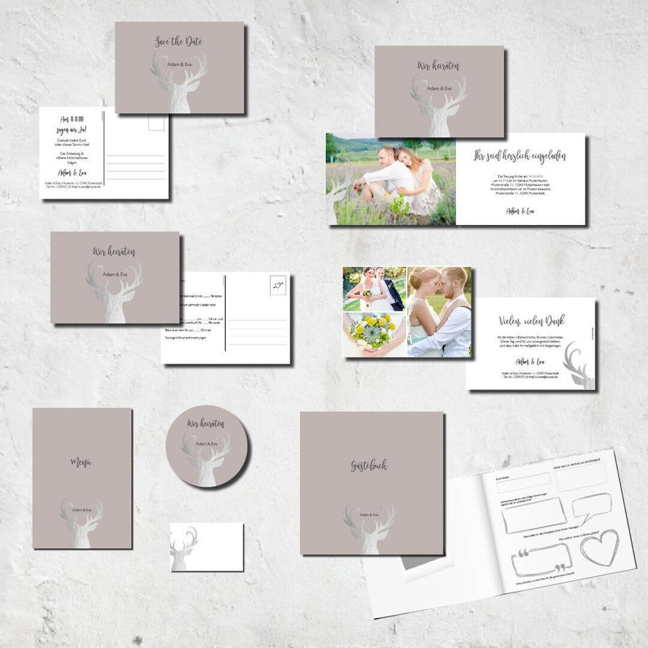 hochzeits set kartlerei karten drucken bierdeckel menuekarten gaestebuch dankeskarten hochzeit 2018 - Hochzeitskarten Set – Alles muss perfekt sein!
