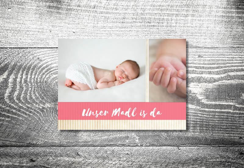 kartlerei karten drucken geburtskarten drucken babykarten bayrisch geburt streifen maedchen - Zitate und Sprüche für die Geburtskarten
