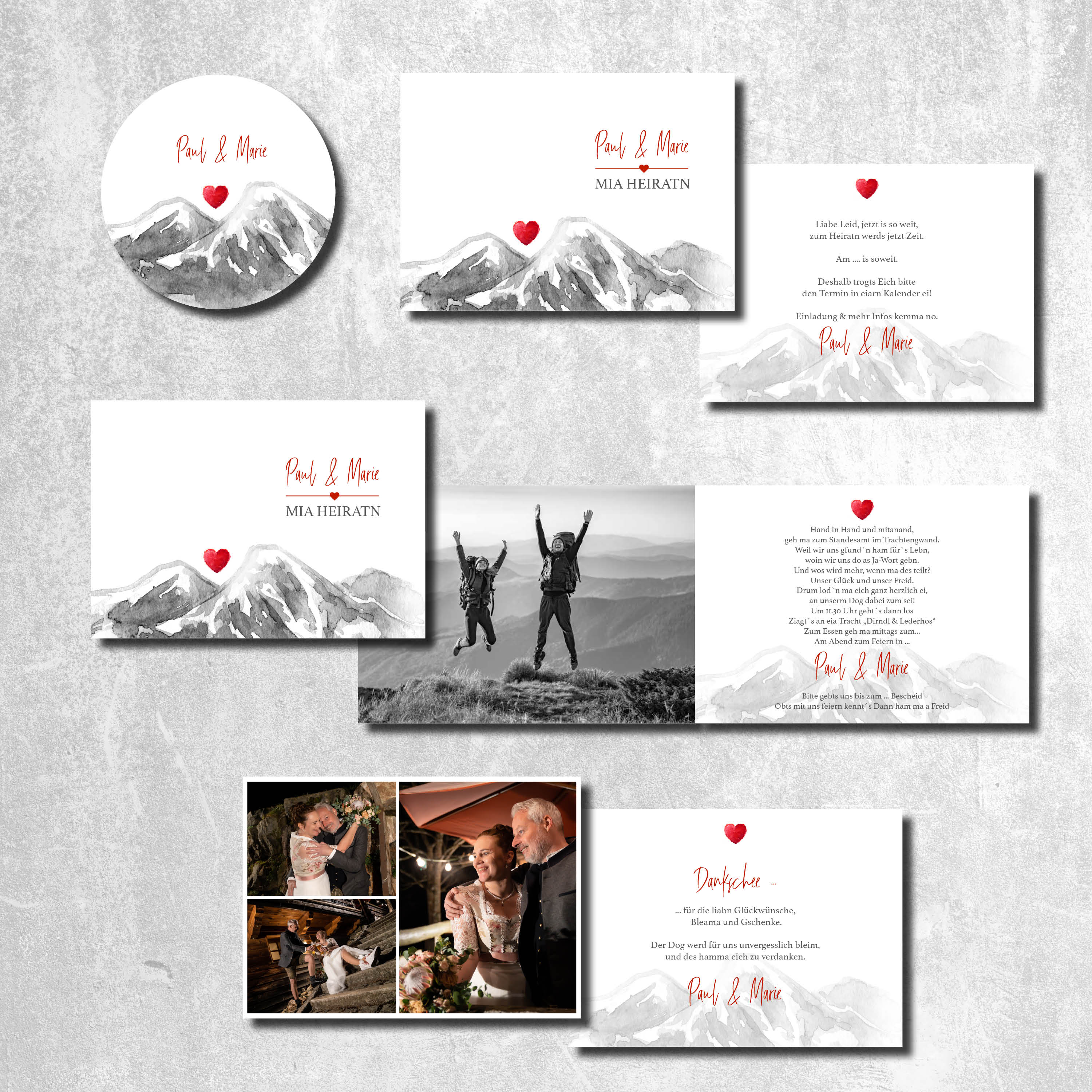 hochzeits set 2023 bergherzl - Hochzeitskarten Set