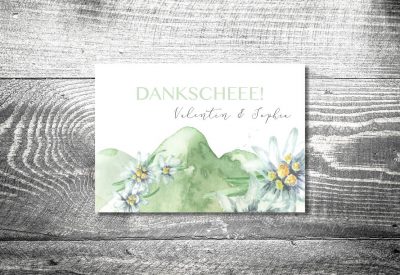 kartlerei bayrische einladungskarten hochzeitskarten einladung edelweiss berge7 400x275 - Dankeskarte mit Fotostreifen