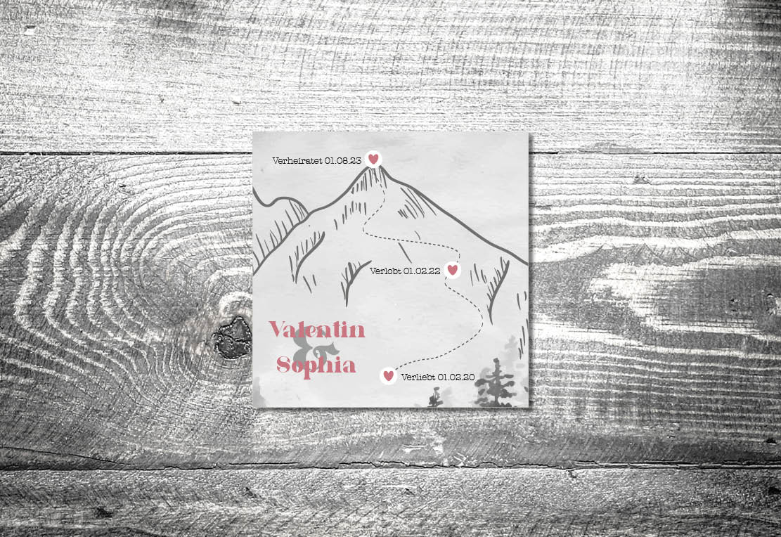 kartlerei dankeskarten hochzeit bayrische karten berge alpenstyle liebeswanderung - Dankeskarte mit Fotostreifen