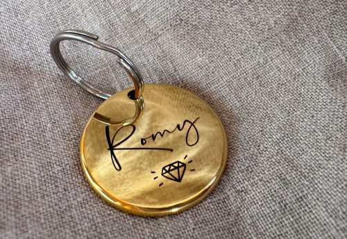 Hundemarke mit Gravur Schreibschrift Gold glänzend